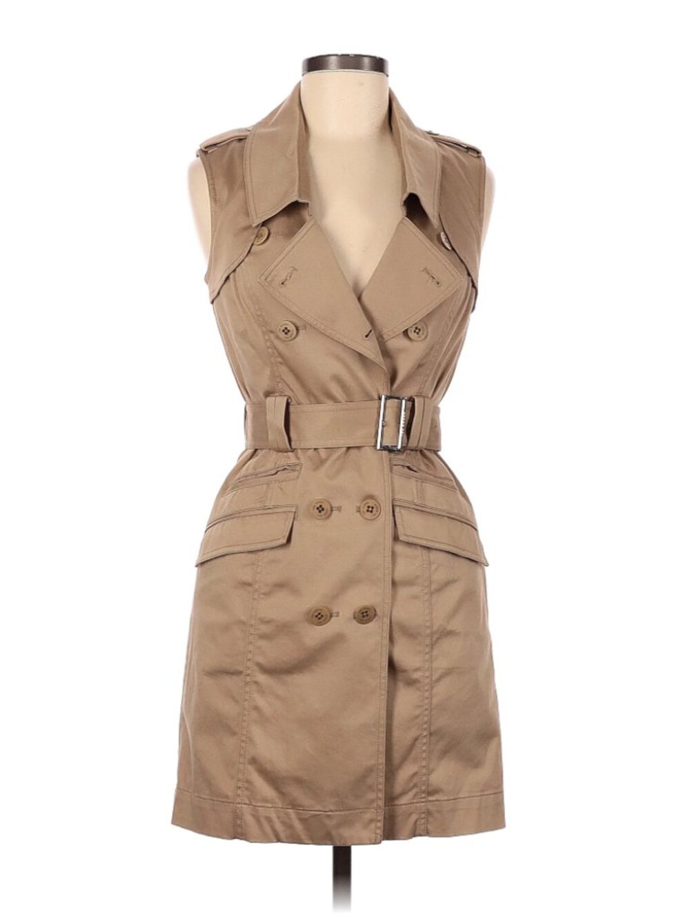 Ted Baker London Tan Sleeveless Trench Dress Size 4 (Ted 1) Belted Cotton